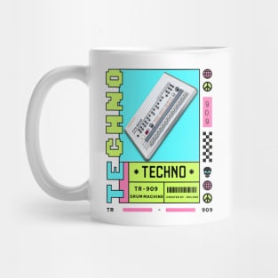 TECHNO  - TR 909 Drum Machine (black/pink/green) Mug